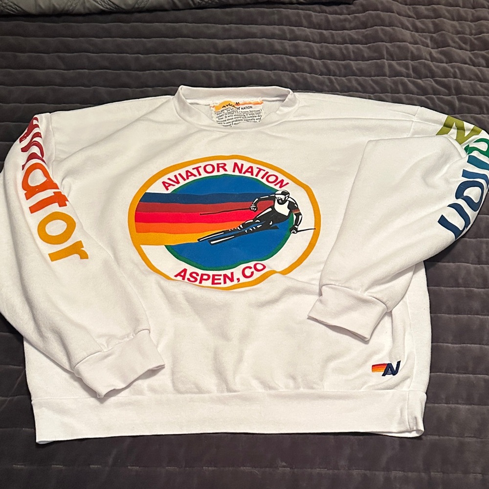 Aviator Nation Aspen Relaxed Crew Sweatshirt, White. Sz M